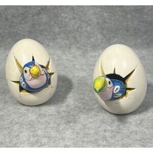 Vintage Hand Painted‎ Parrot Figurines Set Cracking Out of Egg Bird Collectibles